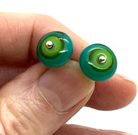Circle Stud Earrings in Greens and Teal Glass and Sterling Silver