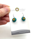 Small Short Circle Earrings in Teal, Orange, and Chartreuse  Glass and Sterling Silver