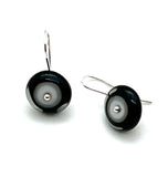 Small Short Circle Earrings in Black, White, and Gray Glass and Sterling Silver