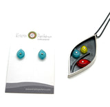 Leaf Pod Necklace in Red, Yellow, and Turquoise Glass and Sterling Silver