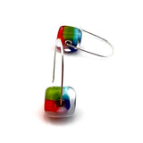 Cube Latch Earrings in Glass and Sterling Silver Rainbow Design