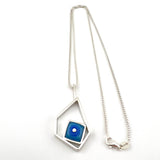 Offset Square Necklace in Blue and Turquoise Aqua Glass and Sterling Silver