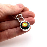 Small Circle with Rectangle Necklace in green, Orange, and Teal