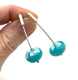 Long Stem Dangle Hollow Ball Earrings in Turquoise and Aqua Glass and Sterling Silver