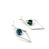 Large Striped Cube Glass and Silver Diamond Shape Earrings