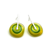 Large Spun Disk Earrings Yellow and Green Glass