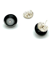 Circle Stud Earrings in Black, White, and Gray Glass and Sterling Silver
