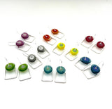 Modern Glass and Silver Square Latch Earrings (Choice of Colors)