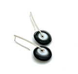 Large Long Spun Disk Earrings in Black, White, and Gray Glass