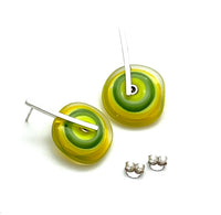 Large Spun Disk Earrings Yellow and Green Glass