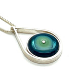 Modern Raindrop Necklace in Mint Green, Turquoise, and Steel Blue Glass and Sterling Silver