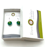 Small Short Circle Earrings in Green and Teal Glass and Sterling Silver