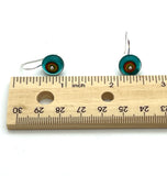 Small Short Circle Earrings in Teal, Orange, and Chartreuse  Glass and Sterling Silver