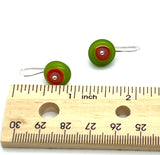 Small Short Circle Earrings in Pink, Orange, and Green Glass and Sterling Silver