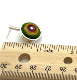 Framed Circle Short Circle Earrings in Green, Orange, and Lavender Glass and Sterling Silver