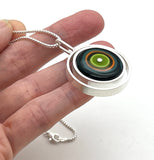 Offset Circle Green, Orange, Teal, and Deep Bottle Green Glass and Sterling Silver