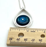 Modern Raindrop Necklace in Turquoise, Blue, and Steel Blue Glass and Sterling Silver