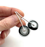 Large Long Spun Disk Earrings in Black, White, and Gray Glass