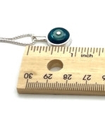 Tiny Framed Circle Necklace in Mint, Turquoise, and Steel Blue Glass and Sterling Silver
