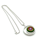 Offset Circle Green, Orange,  and Lavender Glass and Sterling Silver