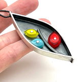 Leaf Pod Necklace in Red, Yellow, and Turquoise Glass and Sterling Silver