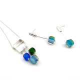 Square Stem Necklace in striped glass with blues and greens
