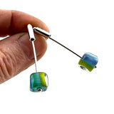 Stem Dangle Earrings Striped Cube Glass and Sterling