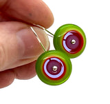 Dangle Earrings in Lavender, Orange, and Green Glass and Sterling Silver