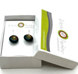 Small/Medium Short Circle Earrings in Green, Orange, Teal, and Deep Bottle Green Glass and Sterling Silver