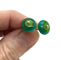 Circle Stud Earrings in Greens and Teal Glass and Sterling Silver
