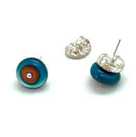 Circle Stud Earrings in Turquoise, Blue,  Pink, and Orange Glass and Sterling Silver