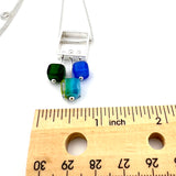 Square Stem Necklace in striped glass with blues and greens