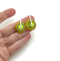 Large Spun Disk Earrings Yellow and Green Glass