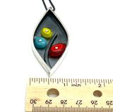 Leaf Pod Necklace in Red, Yellow, and Turquoise Glass and Sterling Silver