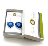 Large Heart Earrings in Lavender and Blue Glass