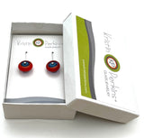 Small Short Circle Earrings in Turquoise and Orange Glass and Sterling Silver
