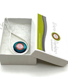 Large Modern Raindrop Necklace in Pink, Orange, and Dark Turquoise Glass and Sterling Silver