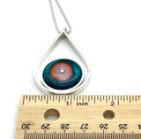 Large Modern Raindrop Necklace in Pink, Orange, and Dark Turquoise Glass and Sterling Silver