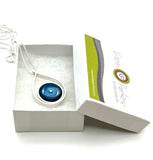 Modern Raindrop Necklace in Turquoise, Blue, and Steel Blue Glass and Sterling Silver