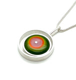 Offset Circle Green, Orange,  and Pink Glass and Sterling Silver