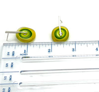 Large Spun Disk Earrings Yellow and Green Glass