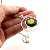 Offset Circle Green, Orange,  and Teal Glass and Sterling Silver