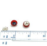 Circle Stud Earrings in Orange/Red and Turquoise Glass and Sterling Silver