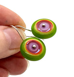 Dangle Earrings in Lavender, Orange, and Green Glass and Sterling Silver