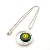 Offset Circle Green, Orange,  and Teal Glass and Sterling Silver