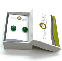 Circle Stud Earrings in Greens and Teal Glass and Sterling Silver