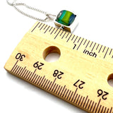 Tiny Striped Square Pendant with Silver Frame