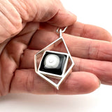 Modern Pentagon Necklace in Black, Gray, and White Glass and Sterling Silver