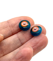 Circle Stud Earrings in Turquoise, Blue,  Pink, and Orange Glass and Sterling Silver