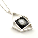 Modern Pentagon Necklace in Black, Gray, and White Glass and Sterling Silver